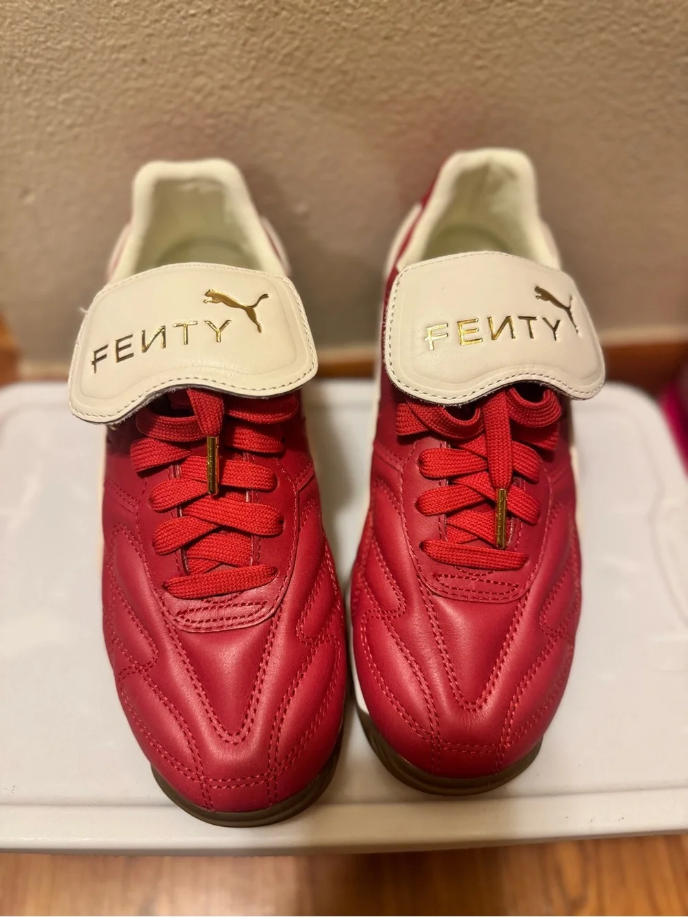 FENTY Red & White Women's Sneakers with Gold Logo Detail